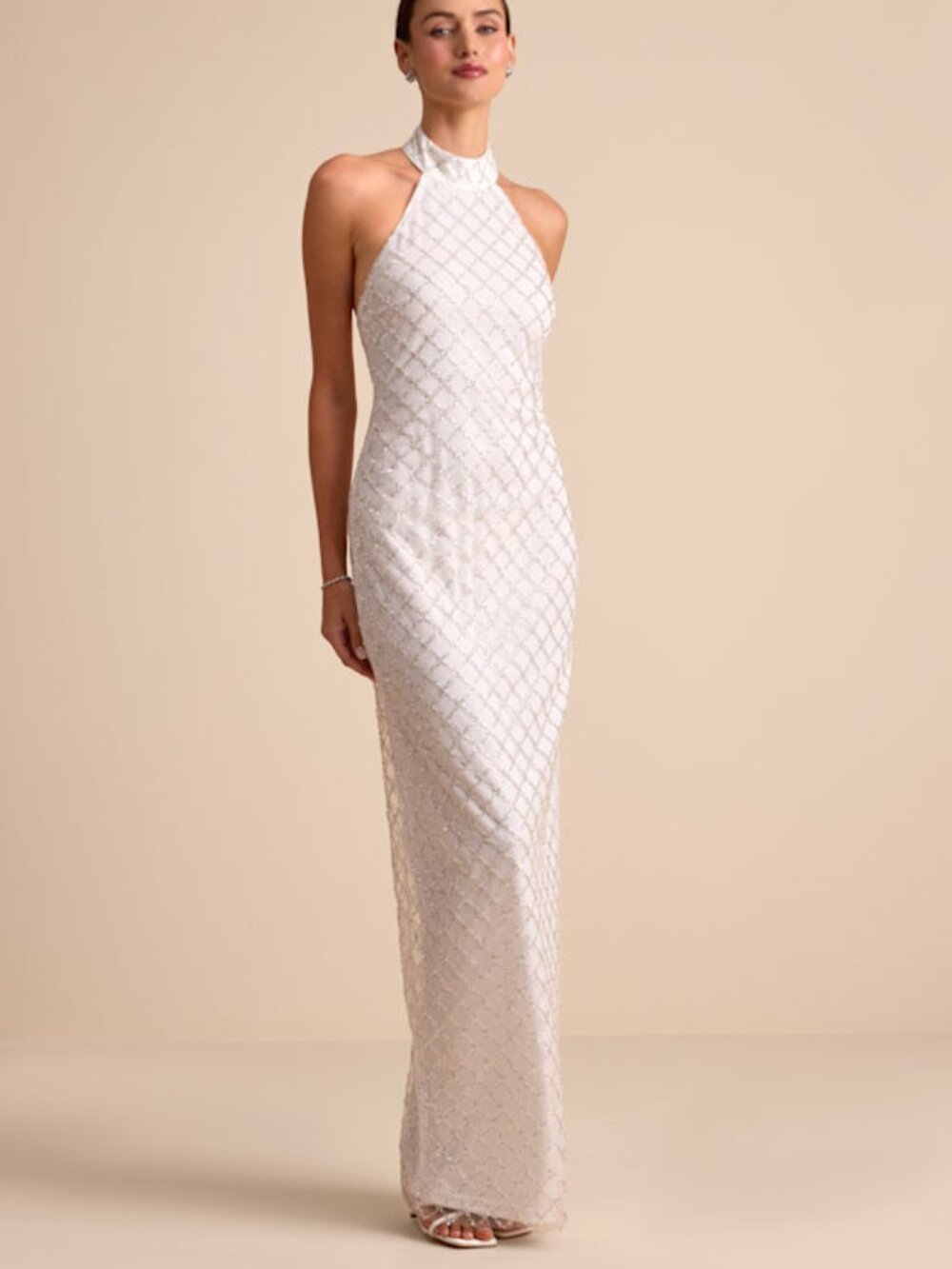 Lulus Novalea White Sequin Halter Maxi Dress - Size S